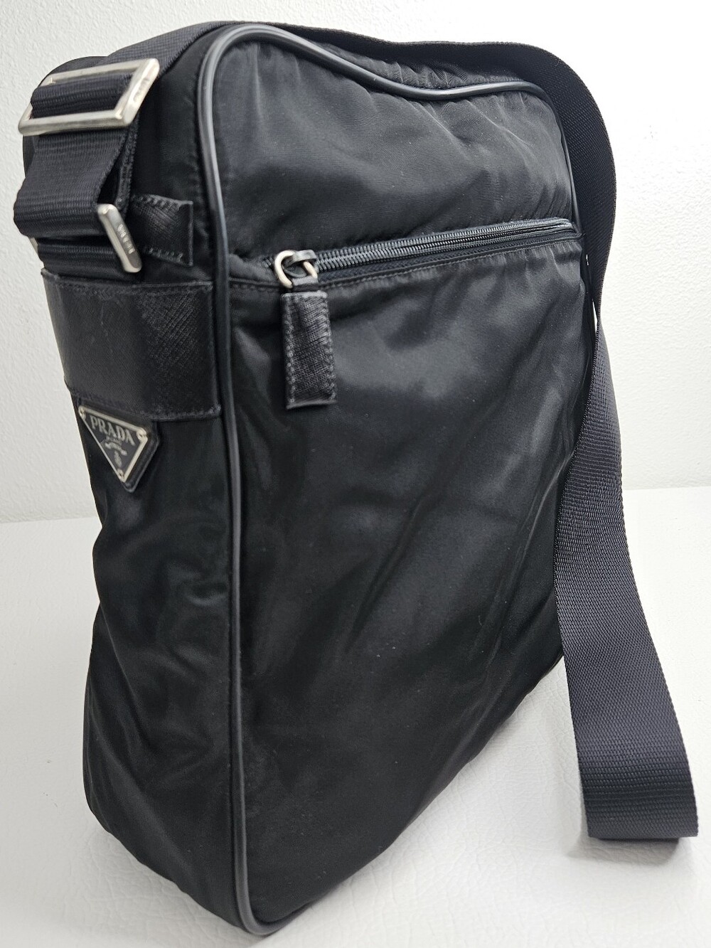 Authentic PRADA Vela Tessuto Nylon Crossbody Messenger Bag Black Italy Unisex